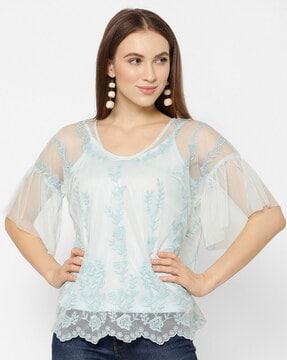 floral embroidered sheer top