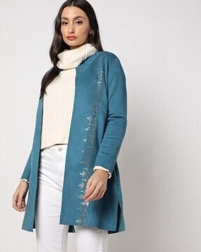 floral embroidered shrug with insert pockets