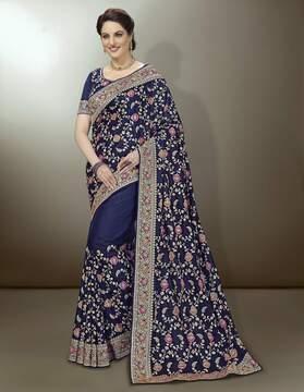 floral embroidered silk saree