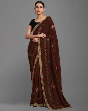 floral embroidered silk saree