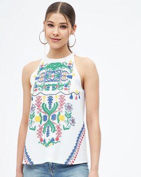 floral embroidered sleeveless top