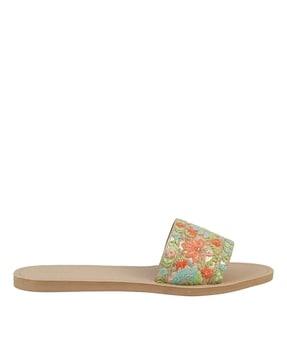 floral embroidered slides