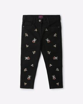 floral embroidered slim fit jeans