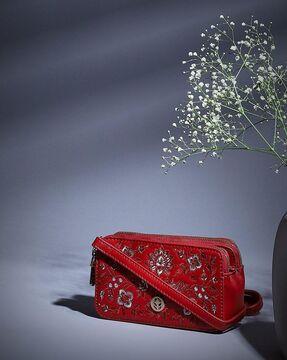 floral embroidered sling bag with detachable strap