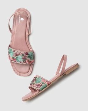 floral embroidered slingback flat sandals