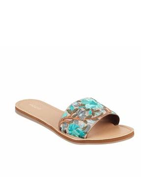 floral embroidered slip-on sandals