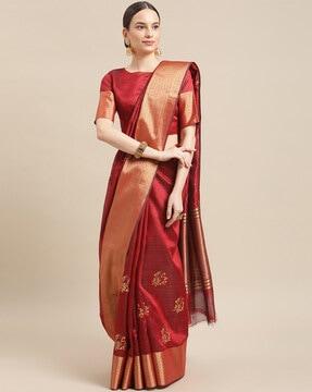 floral embroidered soft cotton saree