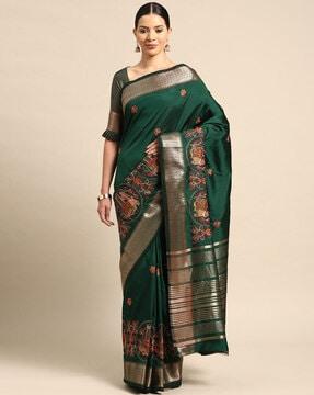 floral embroidered soft cotton silk saree