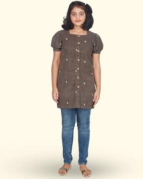 floral embroidered square-neck tunic