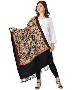 floral embroidered stole with tassels