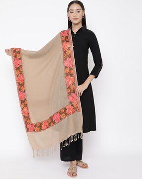 floral embroidered stole with tassels