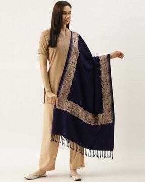 floral embroidered stole with tassels