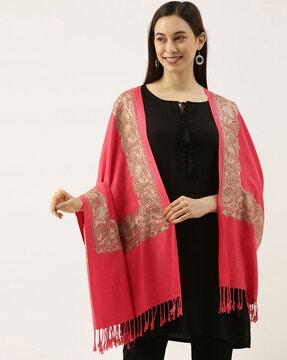 floral embroidered stole with tassels