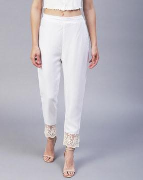floral embroidered straight fit pants