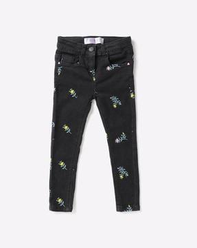 floral embroidered straight jeans