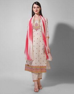 floral embroidered straight kurta set with dupatta