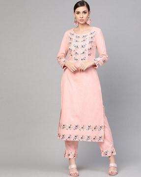 floral embroidered straight kurta set