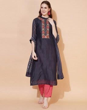 floral embroidered straight kurta set