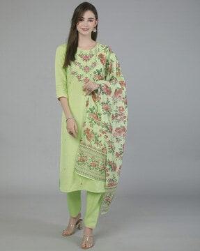 floral embroidered straight kurta set