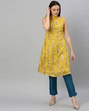 floral embroidered straight kurta set