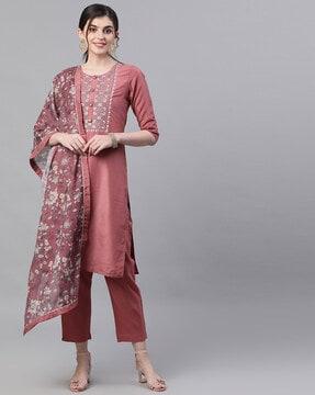 floral embroidered straight kurta set