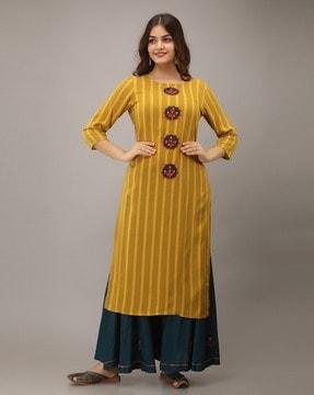 floral embroidered straight kurta set