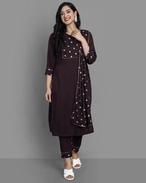 floral embroidered straight kurta set