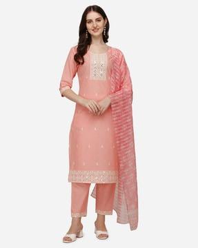 floral embroidered straight kurta set