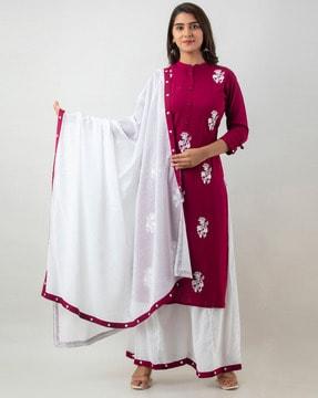 floral embroidered straight kurta set