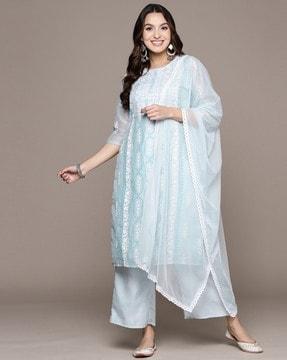 floral embroidered straight kurta set