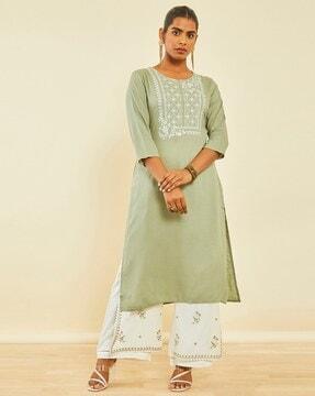 floral embroidered straight kurta set