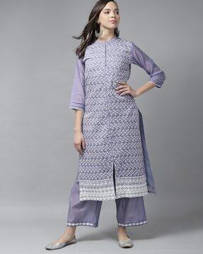 floral embroidered straight kurta set