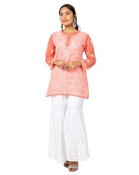 floral embroidered straight kurta set