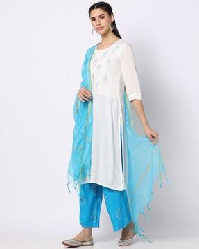 floral embroidered straight kurta suit set