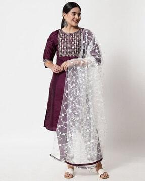 floral embroidered straight kurta suit set