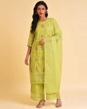 floral embroidered straight kurta suit set