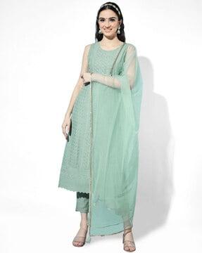 floral embroidered straight kurta suit set