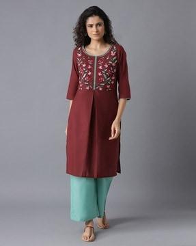 floral embroidered straight kurta with palazzos