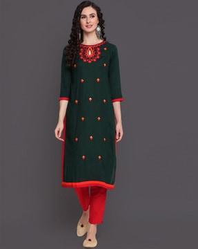 floral embroidered straight kurta