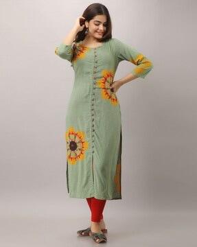 floral embroidered straight kurta