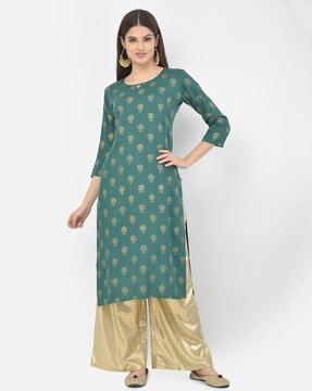 floral embroidered straight kurta