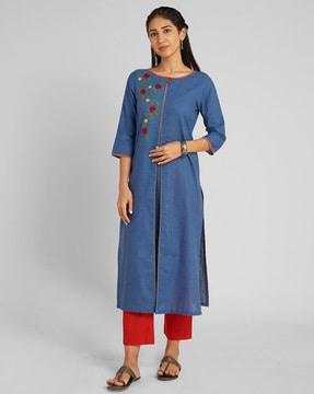 floral embroidered straight kurta