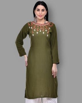 floral embroidered straight kurta