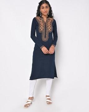 floral embroidered straight kurta