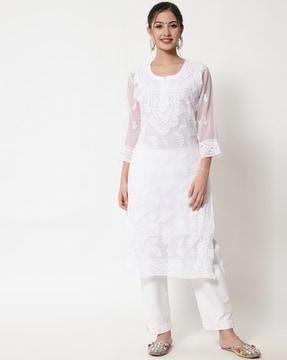 floral embroidered straight kurta