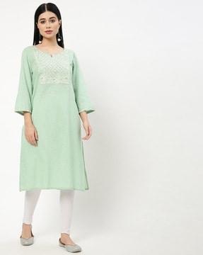 floral embroidered straight kurta