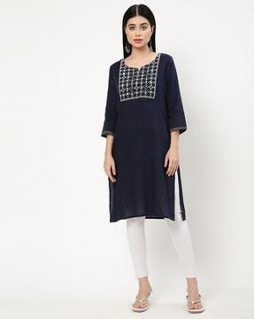 floral embroidered straight kurta