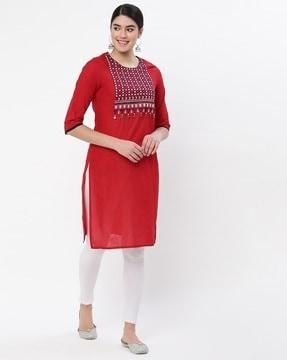 floral embroidered straight kurta