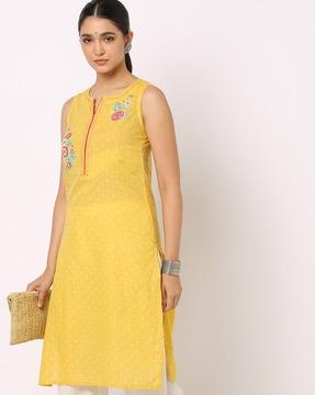 floral embroidered straight kurta