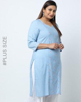 floral embroidered straight kurta